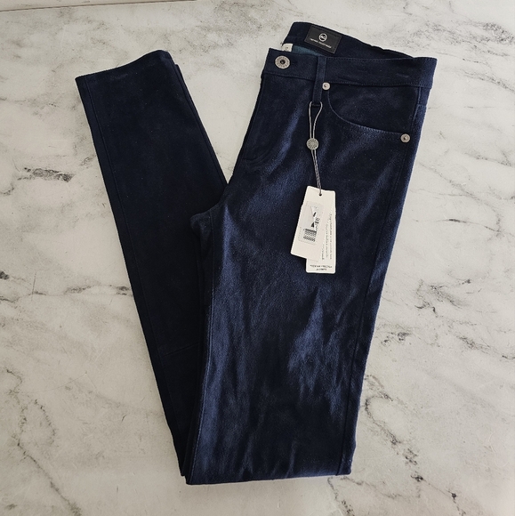 Adriano Goldschmied 100% Lamb Suede Midrise Super Skinny Ankle Blue Jeans 27 NWT - Picture 3 of 8